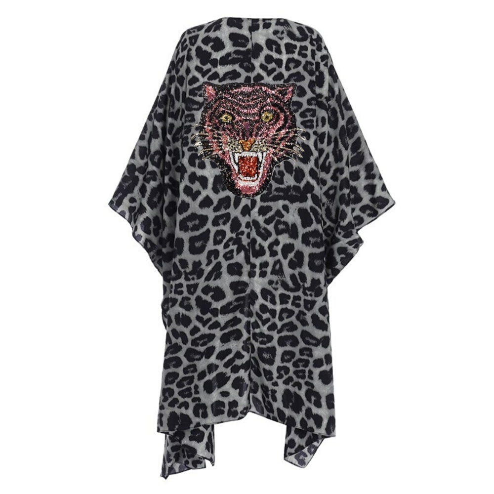 Ibiza Grey Leopard Kimono Pink Sequins Tiger - Picture 1 of 3